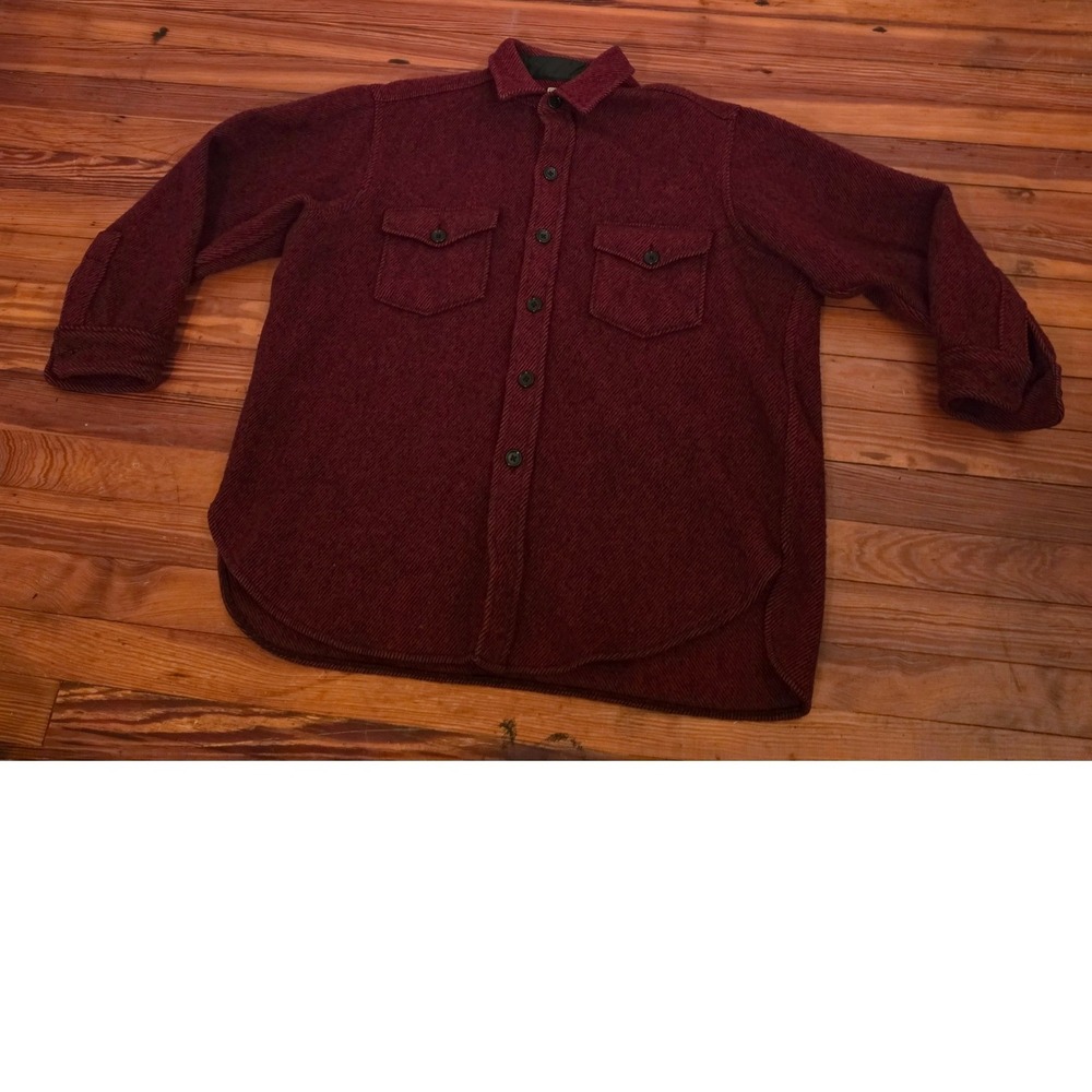 LL Bean Northwoods Shirt Jacket Mens Burgundy Red Wool Blend Heavy Flannel L